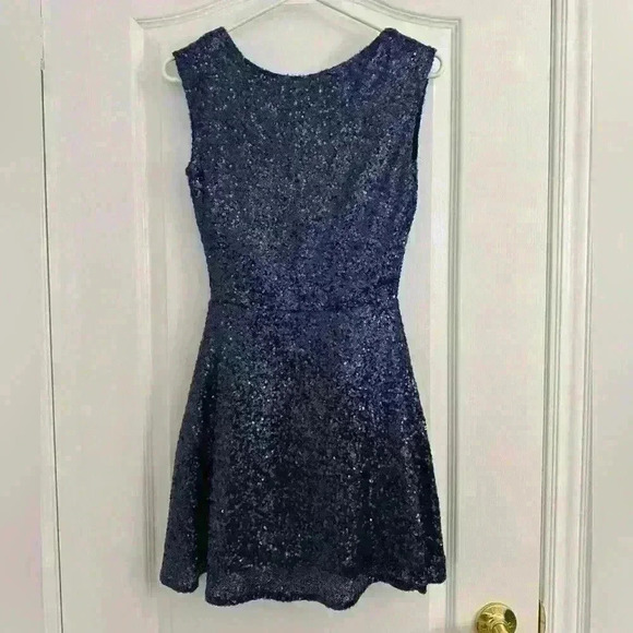 Woman’s Royal Blue Backless Prom Mini/Midi Gown Dress Sparkly Glitter  Night Out - Picture 1 of 8
